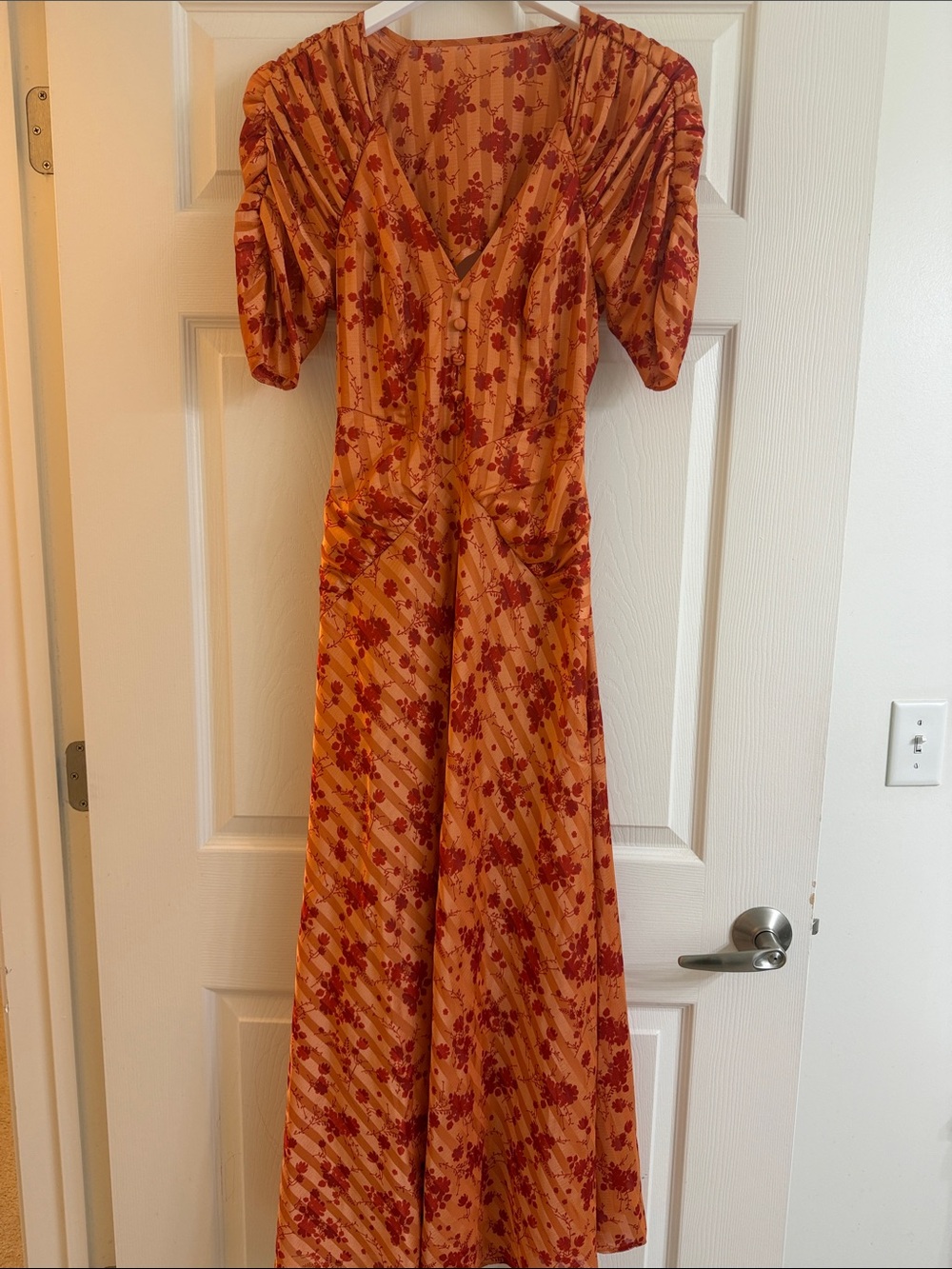 ASOS Floral V-Neck Maxi Dress with Puff Sleeves and Waist Detail